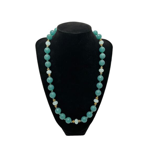 Amazonite Faceted and Glass Bead Necklace Gold Tone Magnetic Clasp 17 in Beauty - Picture 4 of 12